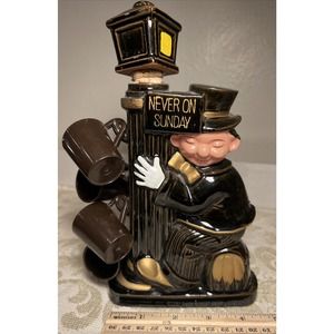 Vintage 10.25" Ceramic Decanter: Drunken Bum Hugging A Lamp Post: Empty